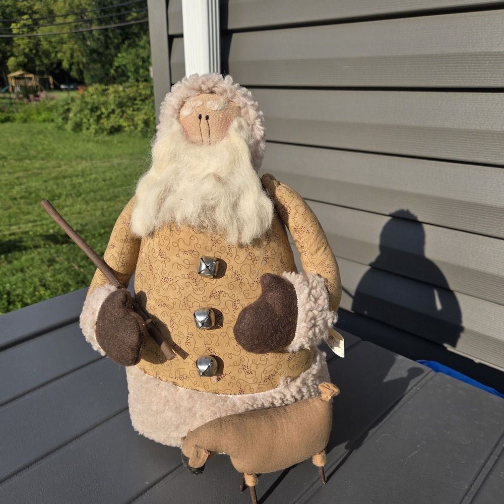 Honey & Me Primitive Santa Claus Doll Holding Sheep Christmas Country Decor